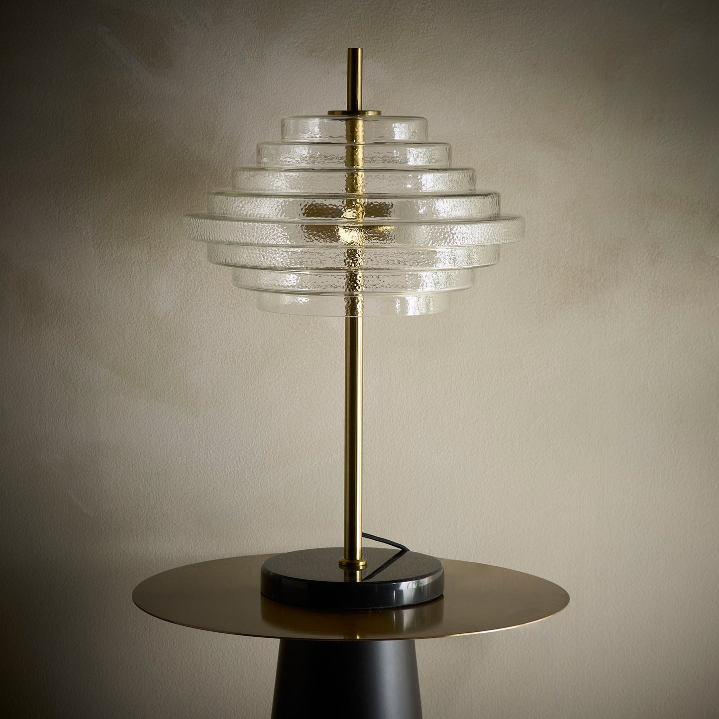 Clear Glass Table lamp, Floor Lamp or Ceiling Pendant collection with a brass finish and Marble lamp bases