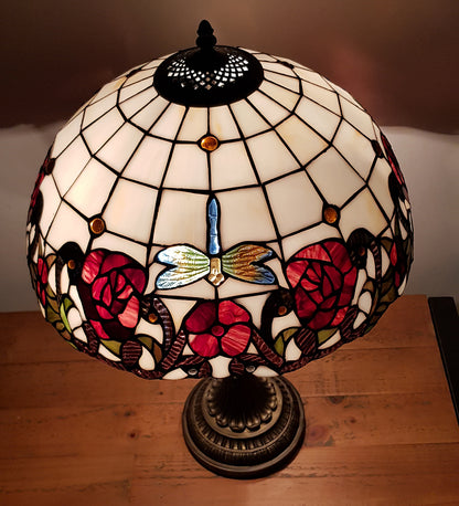 KLiving 12" Wycombe E27-60w Tiffany Table Lamp With Stained Rose Glass Shade