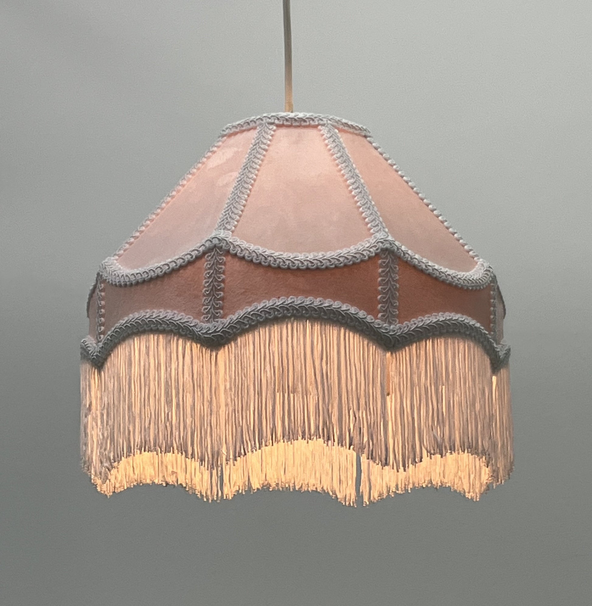  Empire Lamp Shade in a Victorian Style in Soft Pink Velvet with Long Tassels (8in, 10in, 12in) 
