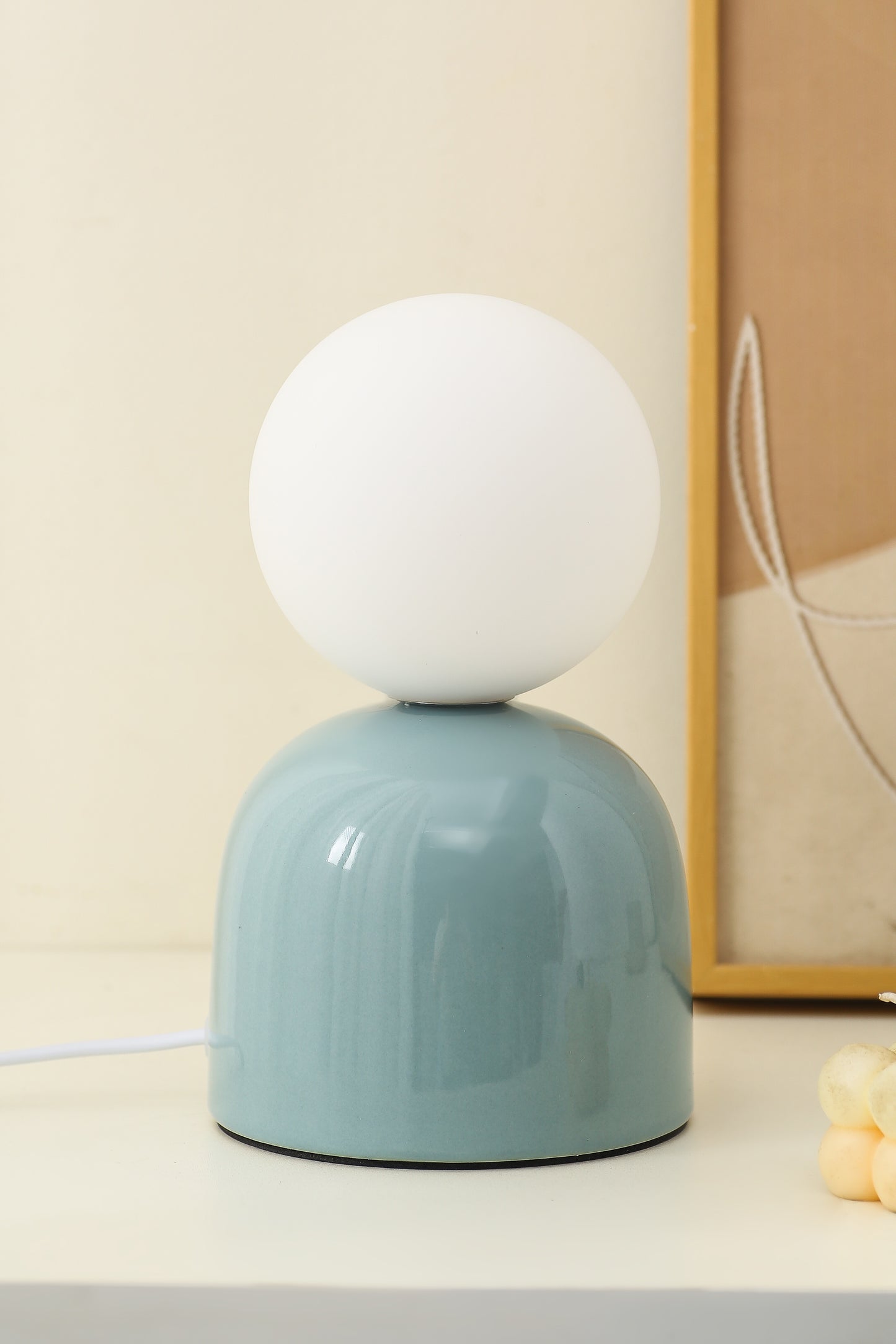  Small Ceramic Table Lamp in Brown, Aqua Blue or Soft Green With an Opaque Glass Head 