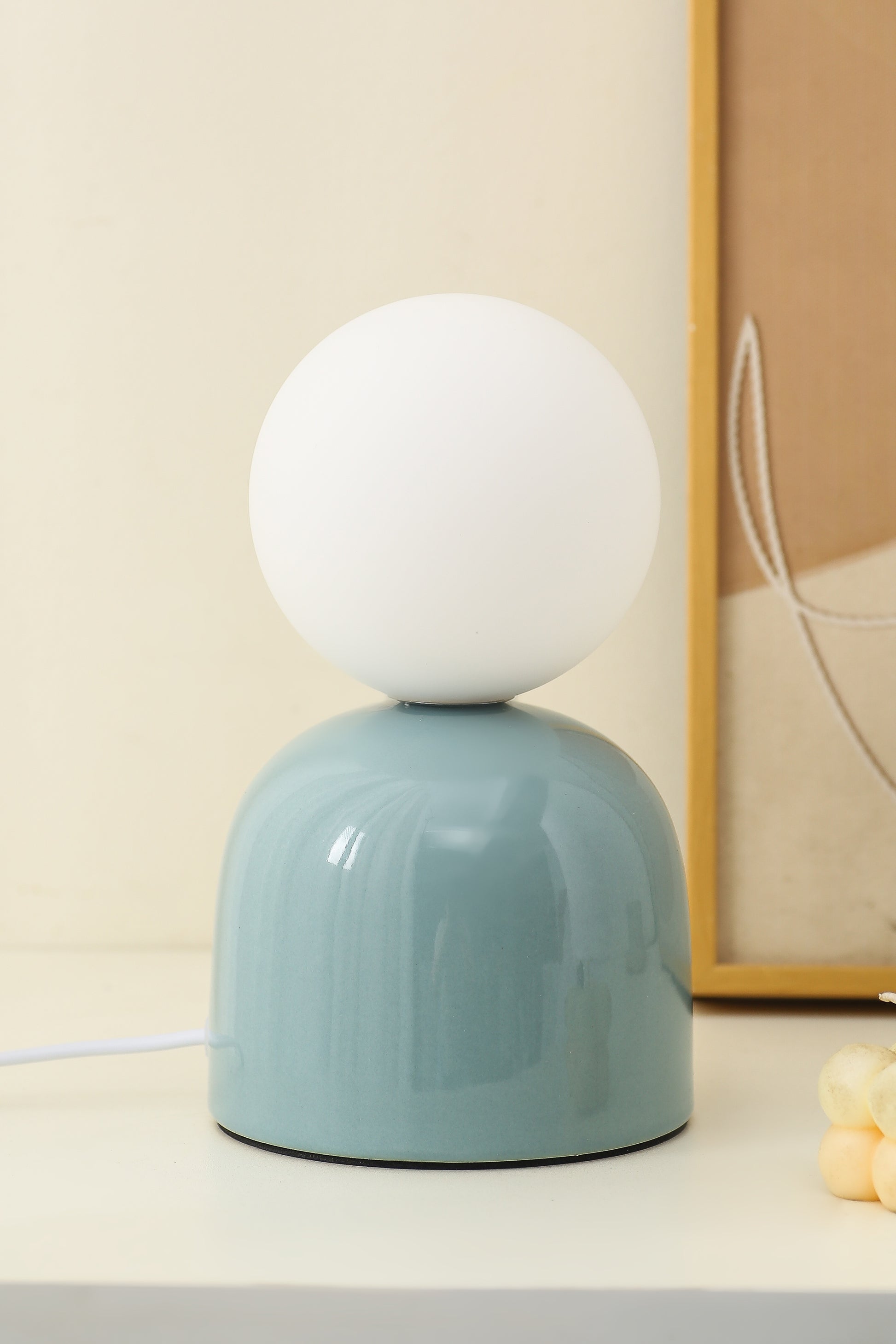  Small Ceramic Table Lamp in Brown, Aqua Blue or Soft Green With an Opaque Glass Head 