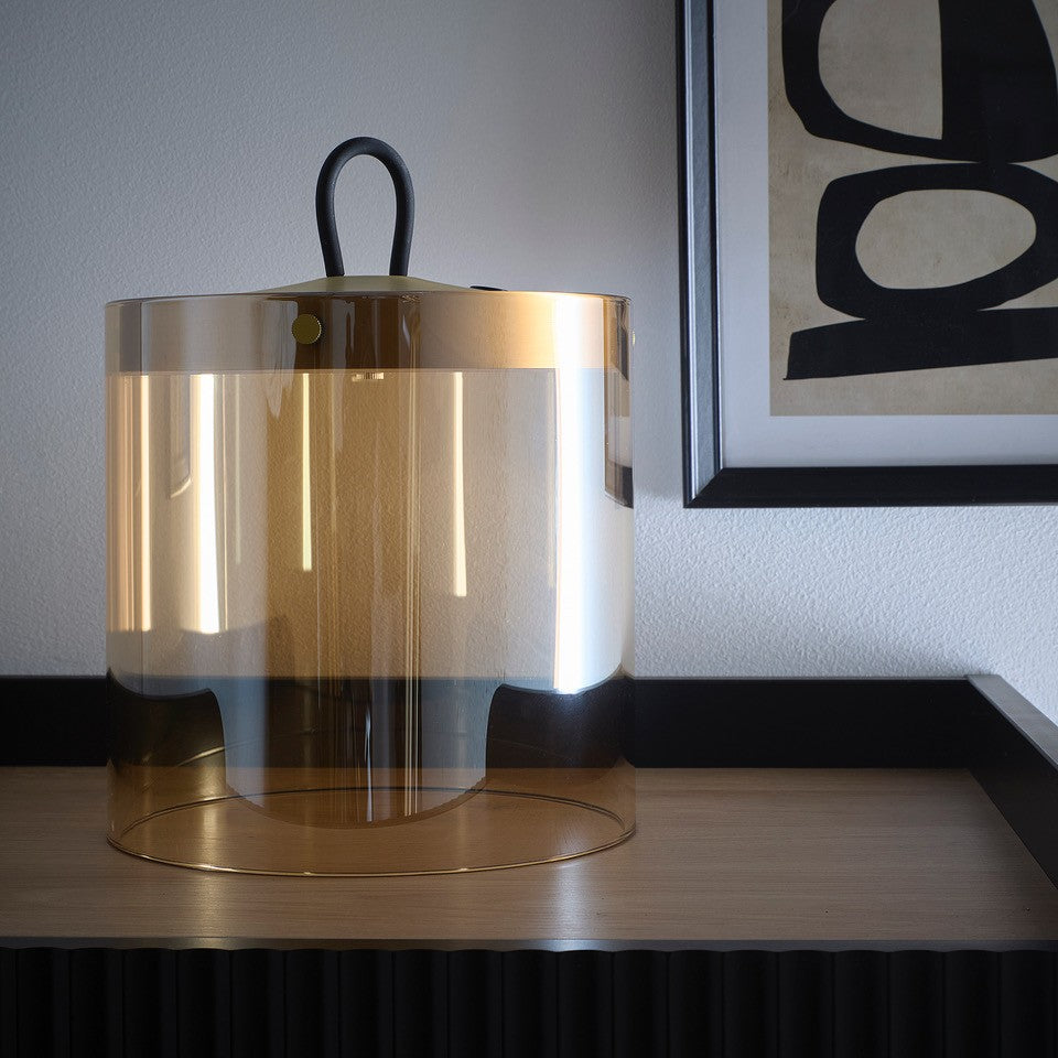 Satin Gold Rechargeable Glass Table Lamp with dimming function LED lights available in 2 sizes