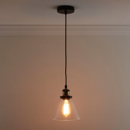 Lucy 1 Light Hanging Glass Ceiling Pendant with Filament Bulb, available in Clear or Smokey Glass