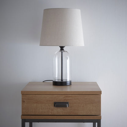 Chelsea Glass Table Lamp in Black, Silver or Antique Brass with Natural Linen Lampshade