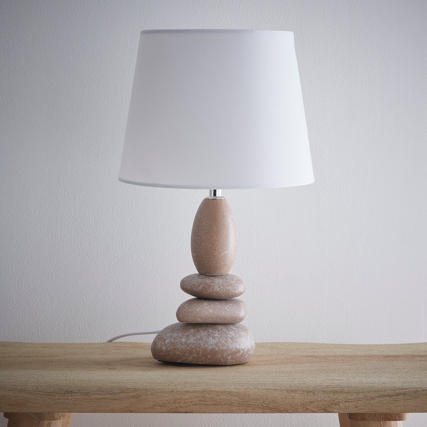 Kai Ceramic Table lamp with a Pebbles shade stand and a White Cotton Lampshade