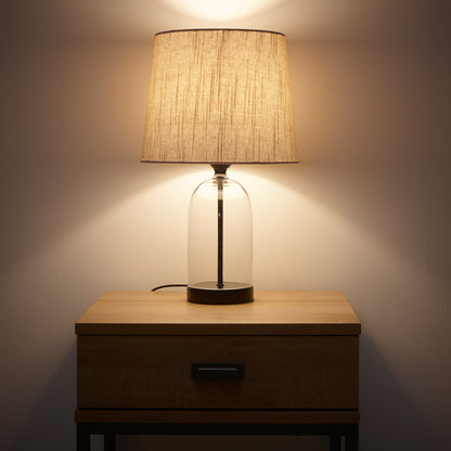 Chelsea Glass Table Lamp in Black, Silver or Antique Brass with Natural Linen Lampshade