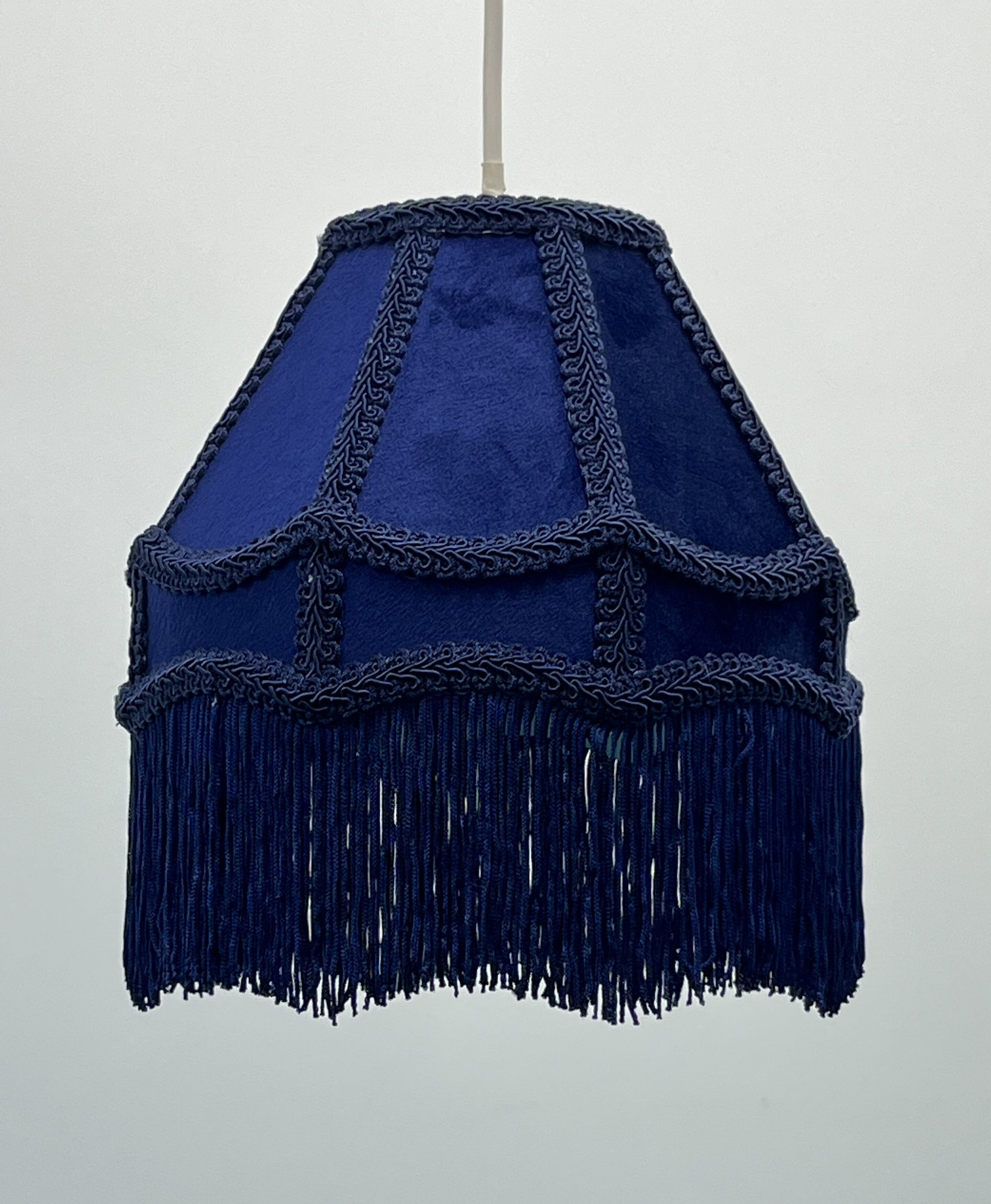  Empire Lamp Shade in a Victorian Style in Navy Velvet with Long Tassels (8in, 10in, 12in) 