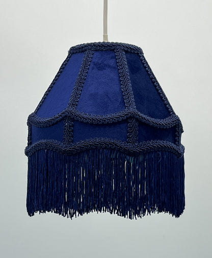 Empire Lamp Shade in a Victorian Style in Navy Velvet with Long Tassels (8in, 10in, 12in) 