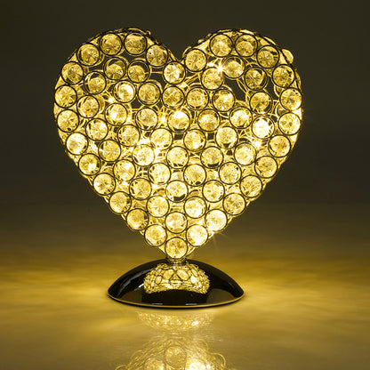 Atrium Heart Shaped Silver Chrome Table lamp with Glass beads Table Lamp with Integrated LED Bulbs