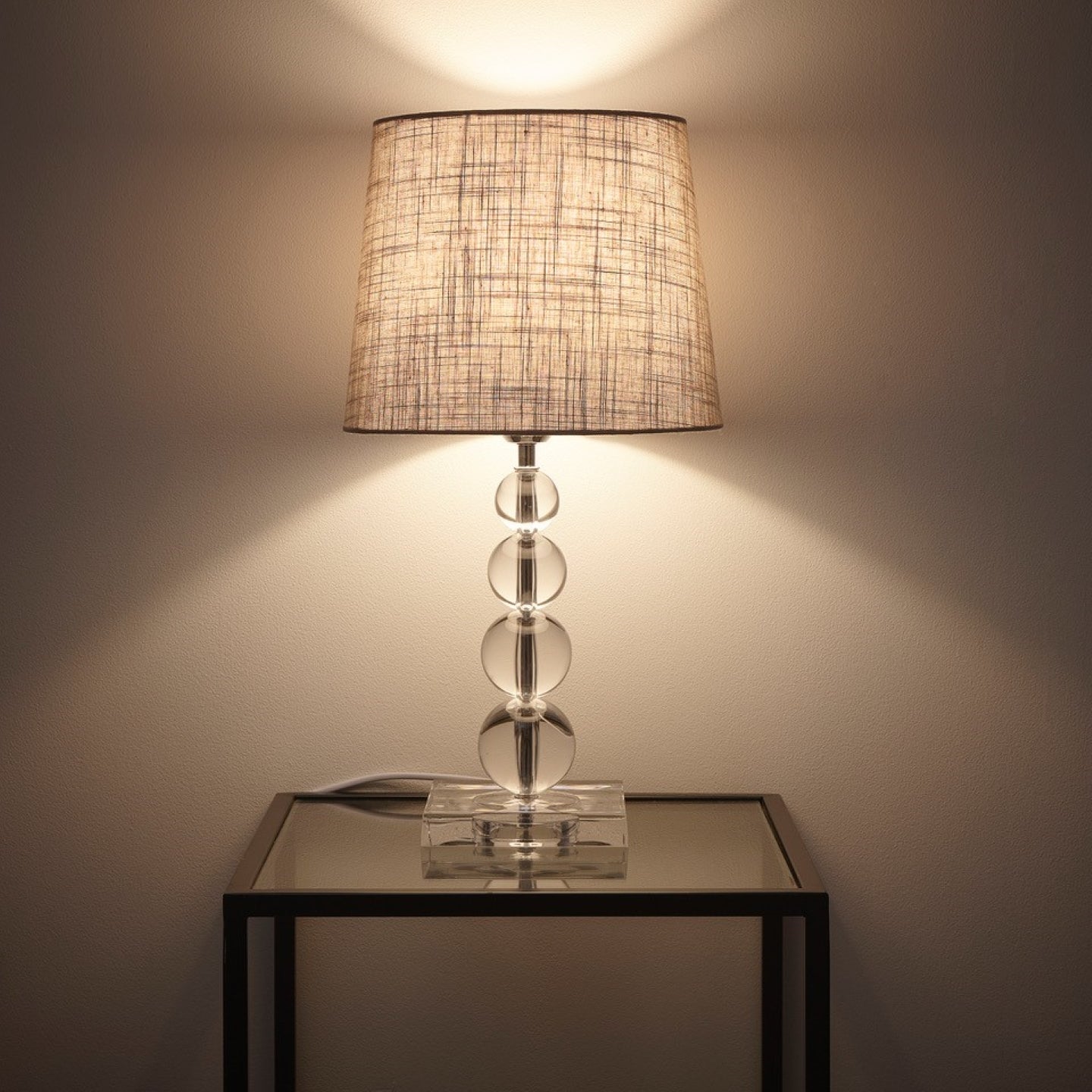 Table lamp with stunning acrylic ball structure with a linen black or grey Shade