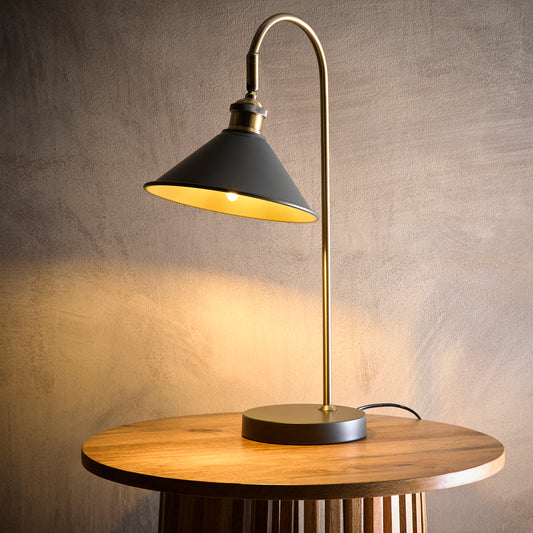 Charcoal Painted Lamps with an Antique Brass finish Available in a Table Lamp, Floor Lamp and Ceiling Pendant