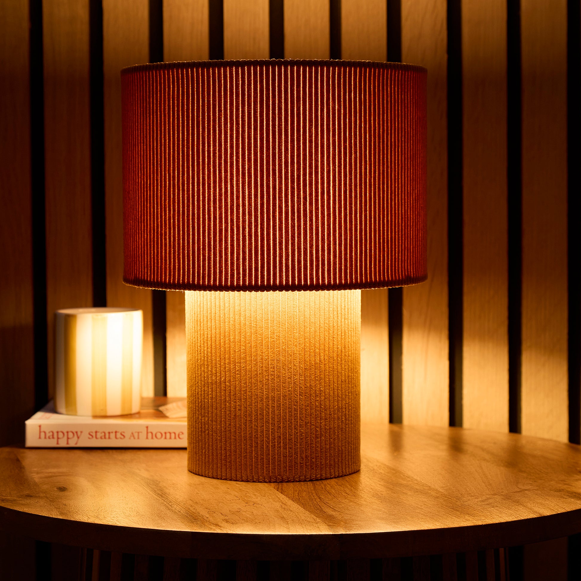 Striped Velvet Table Lamps in a Corduroy Design Available in Ivory, White, Lilac, Dark Green, Soft Green and Brown