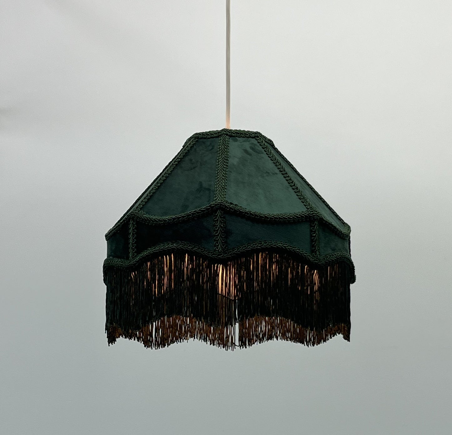  Empire Lamp Shade in a Victorian Style in Dark Green Velvet with Long Tassels (8in, 10in, 12in) 