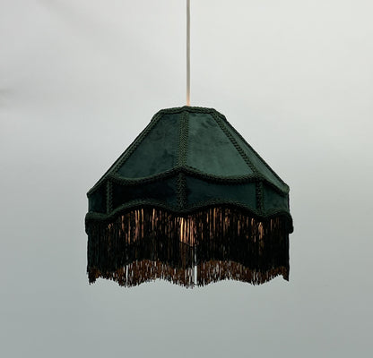 Empire Lamp Shade in a Victorian Style in Dark Green Velvet with Long Tassels (8in, 10in, 12in) 