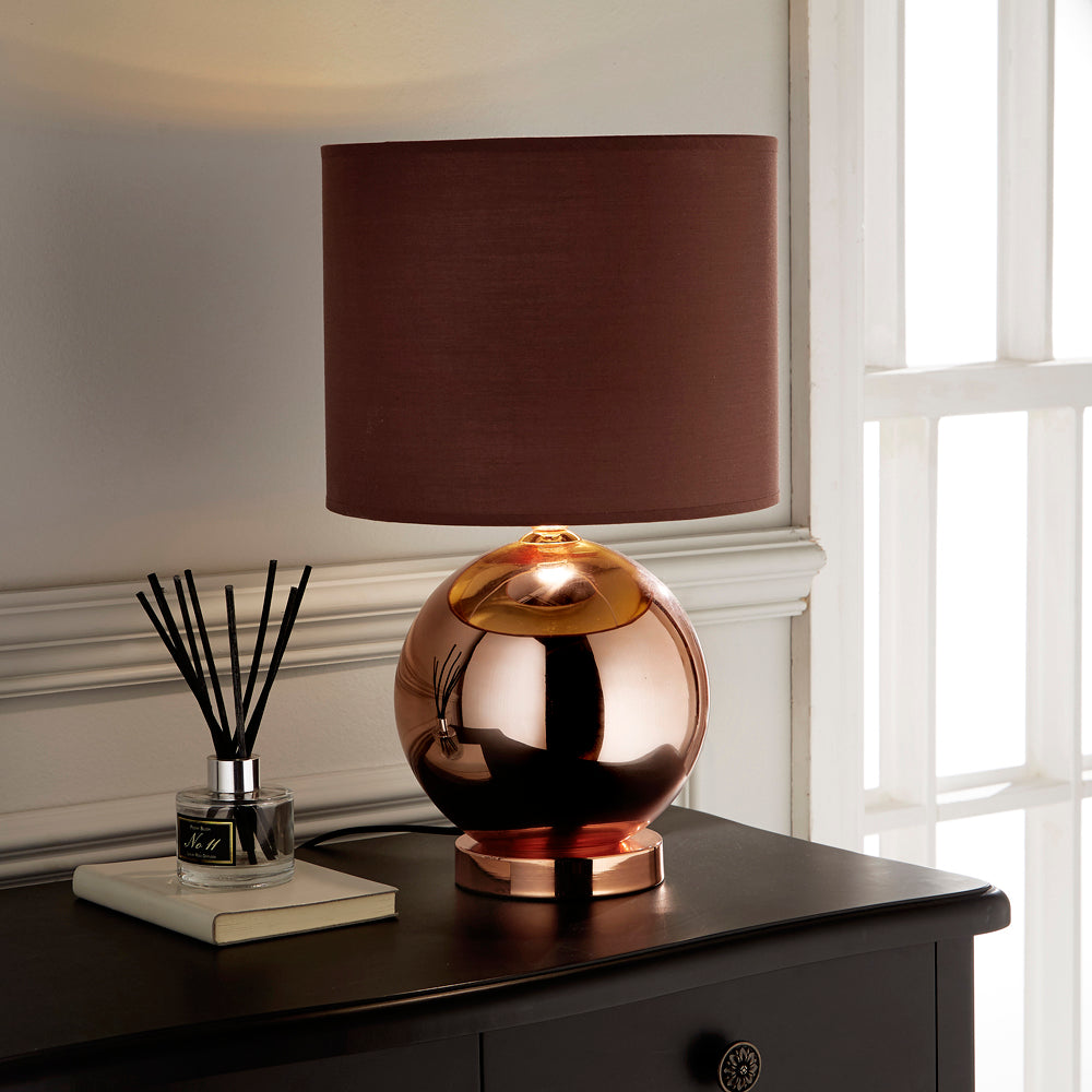 KLIVING OSTEND COPPER TABLE LAMP WITH MATCHING CHOCOLATE SHADE HOME LIGHTING