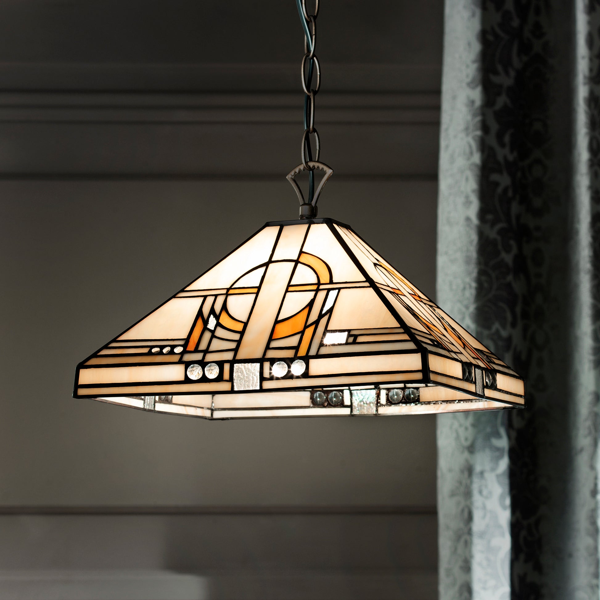 Khufu 1 Light Ceiling Pendant with a Tiffany style Glass Electrical Down light fitting (30 cm Width)