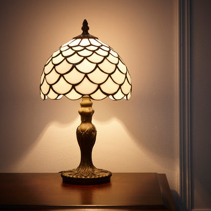 Lincoln Tiffany Style Antique Brass Table Lamp with Shade (Ivory White Colour Shade)