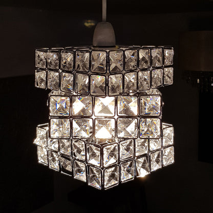 Rubiks Cube Effect Sparkly Beaded Chrome Easy Fit Ceiling Pendant Light Shade