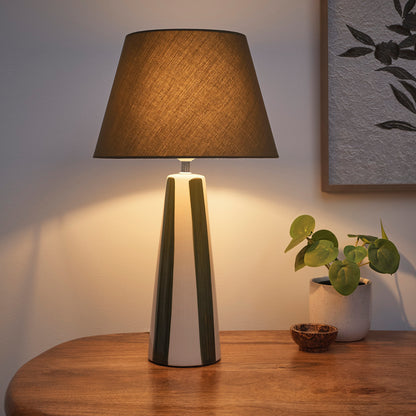 Painted Striped Ceramic Table Lamps with Matching shades, in Black, Blue, Green and Grey Colour options