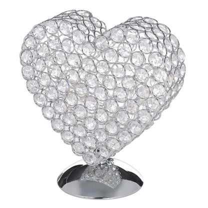 Atrium Heart Shaped Silver Chrome Table lamp with Glass beads Table Lamp with Integrated LED Bulbs