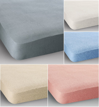King Size Terry Stretch Fitted Sheet Available In Blue Cream Pink White Grey