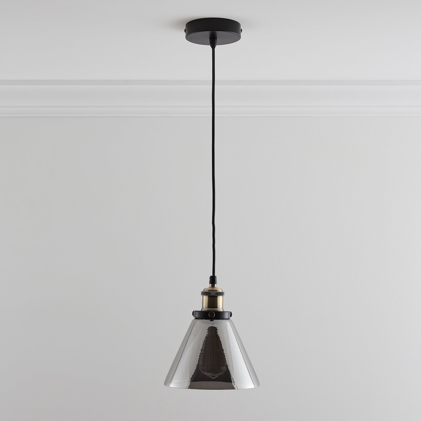 Lucy 1 Light Hanging Glass Ceiling Pendant with Filament Bulb, available in Clear or Smokey Glass