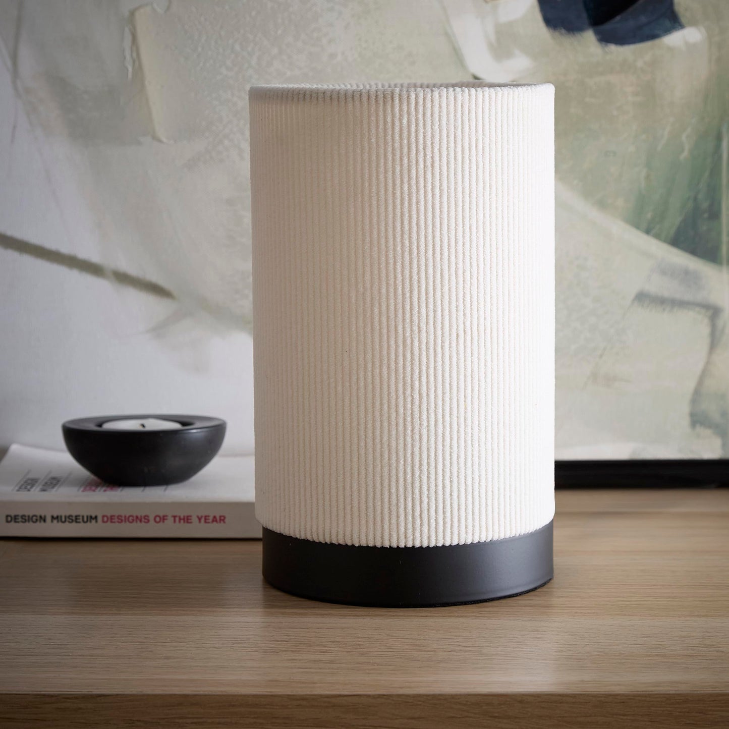 Small Bedside Table Lamps in Grey, Cream, or White Ribbed Velvet Table Lamps