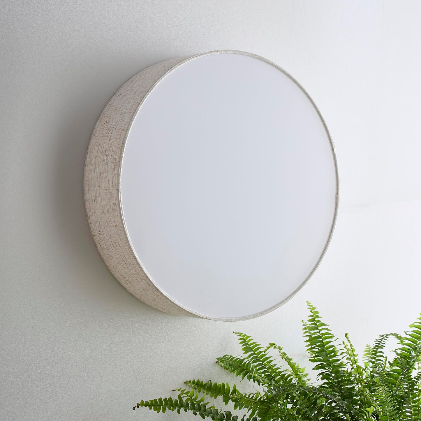 Natural Linen Flush Ceiling Light or Wall Light with White Diffuser Available in 2 Sizes 38 cm round and 45 cm Round