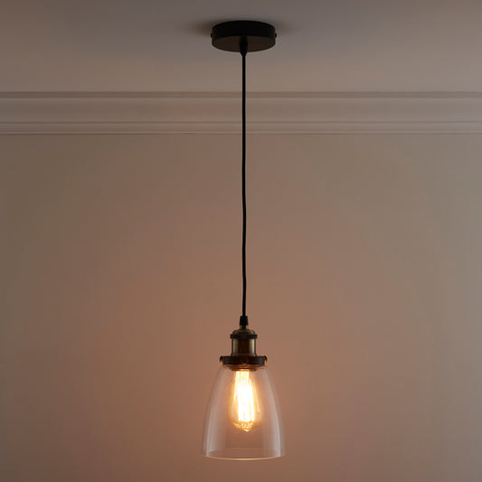 Glass Ceiling Pendant 1 Light in Amber or Smokey finishes, Including Filament Bulb