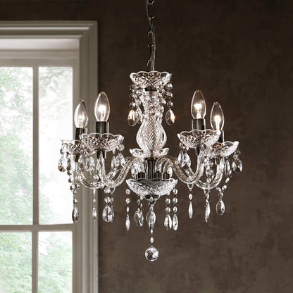 K LIVING Tuscany 3 & 5 Ceiling Light Acrylic Droplets Chandelier in a Clear Transparent finish