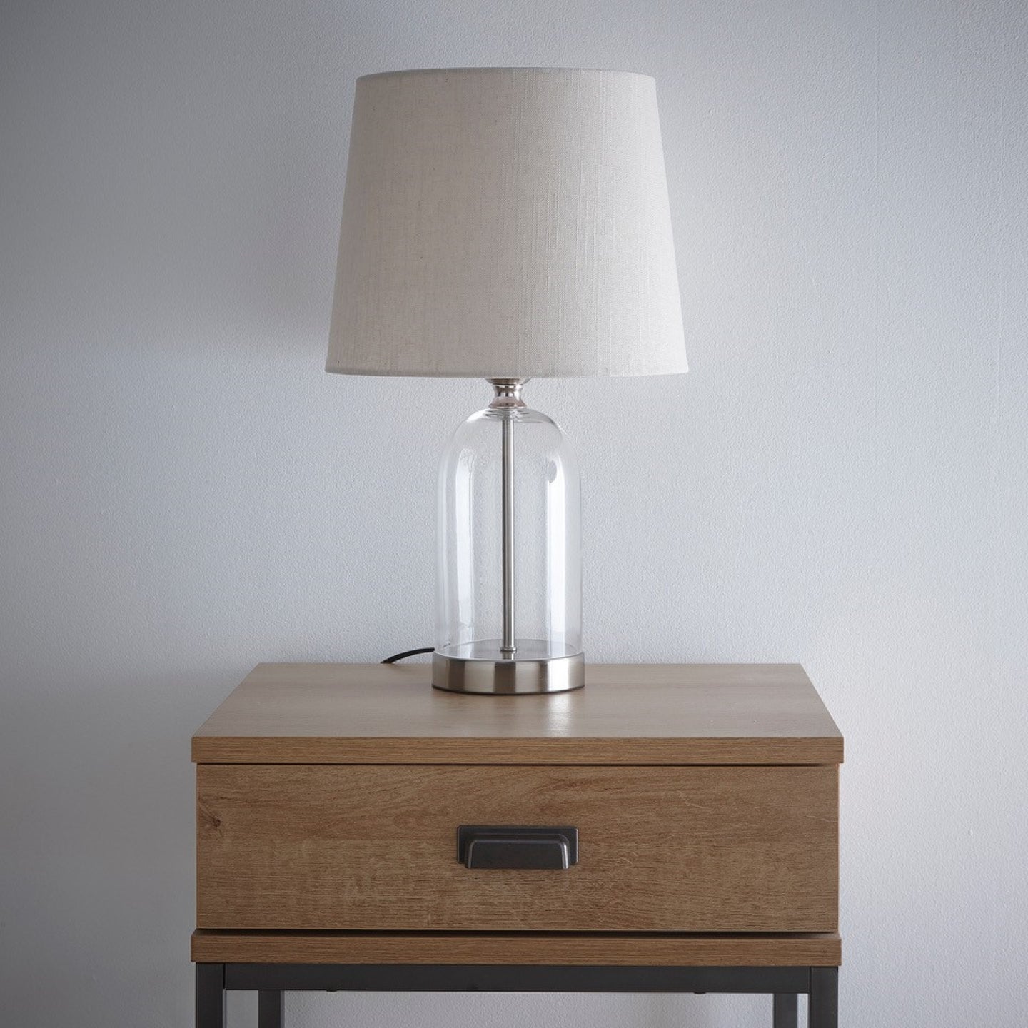 Chelsea Glass Table Lamp in Black, Silver or Antique Brass with Natural Linen Lampshade