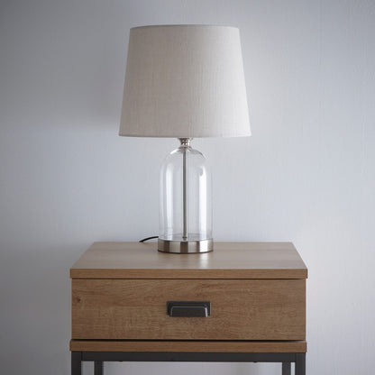 Chelsea Glass Table Lamp in Black, Silver or Antique Brass with Natural Linen Lampshade