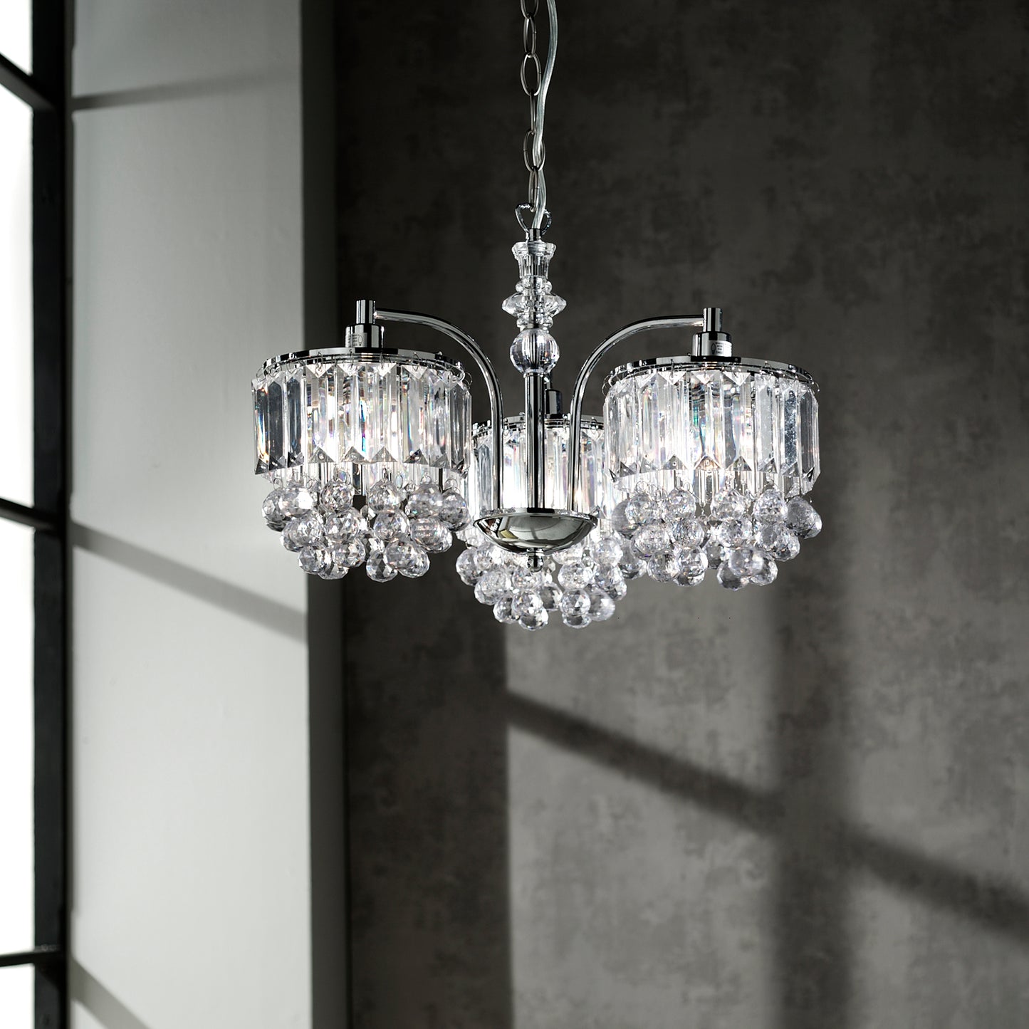 Abraham Flush 3 Light Fitting Acrylic Beaded and Droplet Ceiling Chandelier