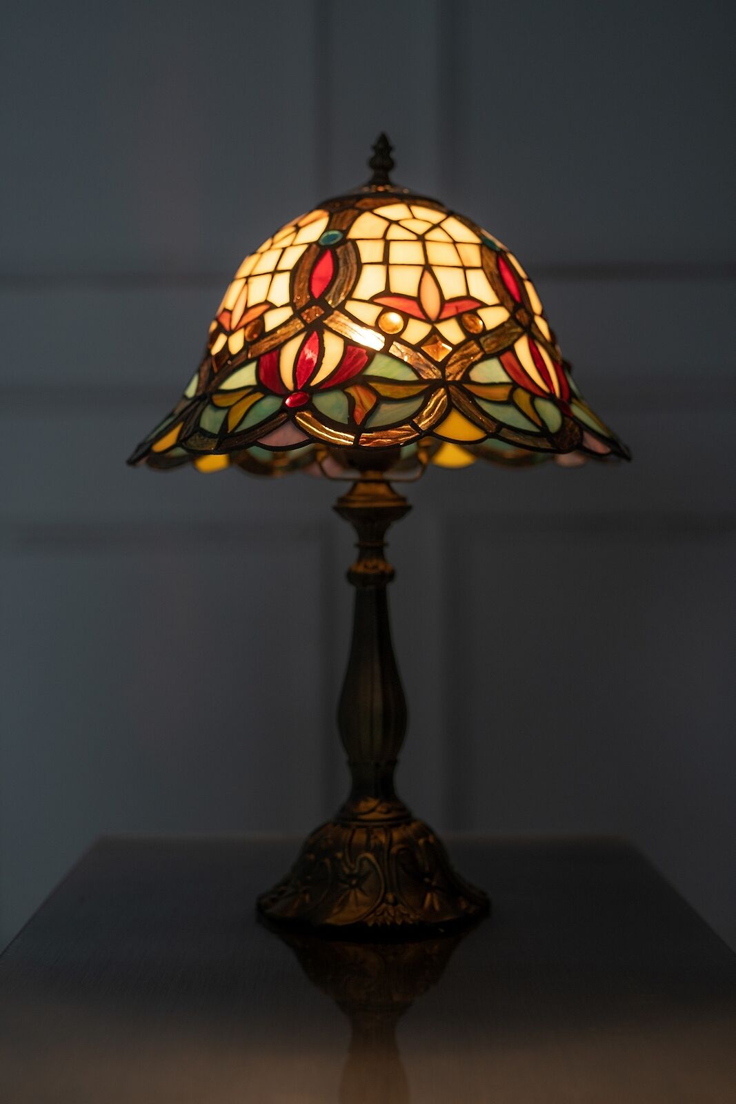 KLiving 12" Barking E27-60w Antique Brass Tiffany Table Lamp/Stained Glass Shade