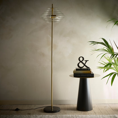 Clear Glass Table lamp, Floor Lamp or Ceiling Pendant collection with a brass finish and Marble lamp bases