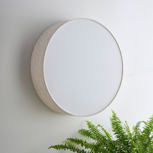 Natural Linen Flush Ceiling Light or Wall Light with White Diffuser Available in 2 Sizes 38 cm round and 45 cm Round
