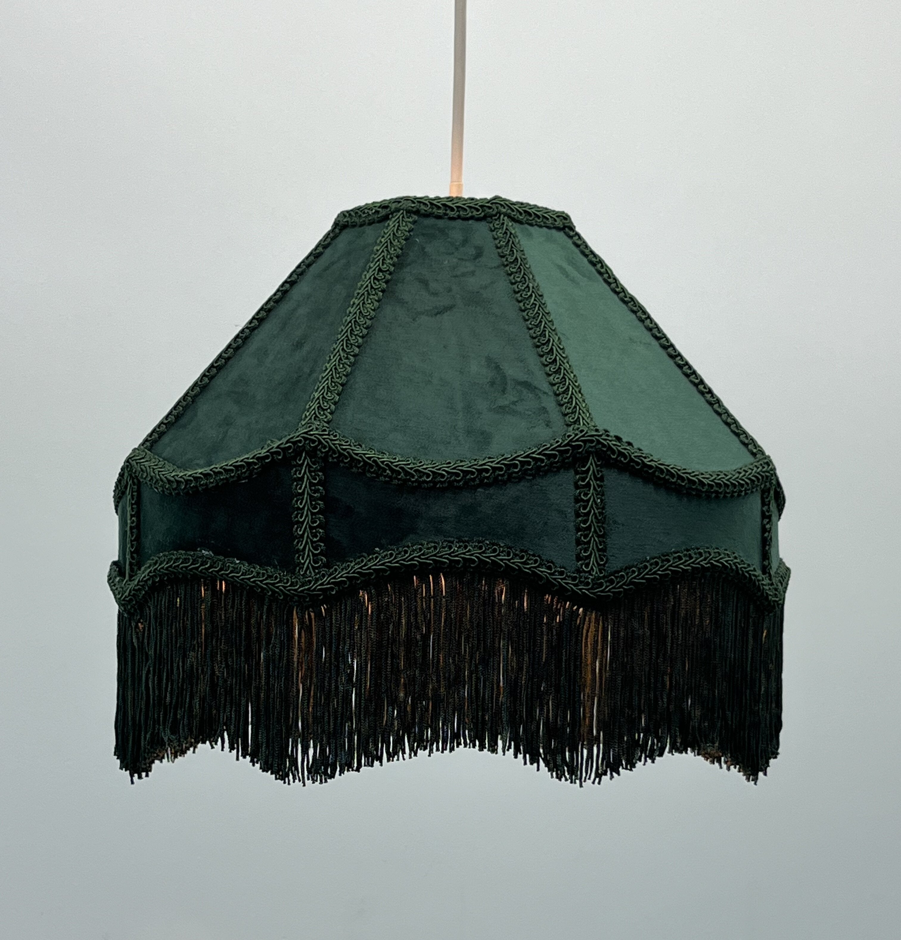  Empire Lamp Shade in a Victorian Style in Dark Green Velvet with Long Tassels (8in, 10in, 12in) 