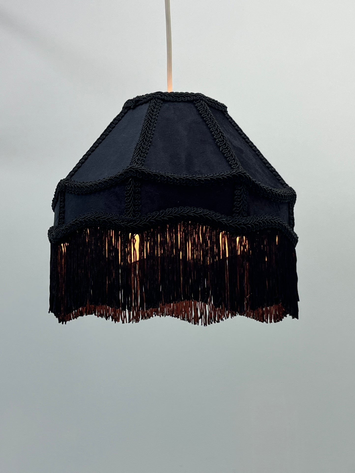 Empire Lamp Shade in a Victorian Style in Black Velvet with Long Tassels (8in, 10in, 12in)