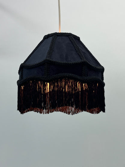 Empire Lamp Shade in a Victorian Style in Black Velvet with Long Tassels (8in, 10in, 12in)