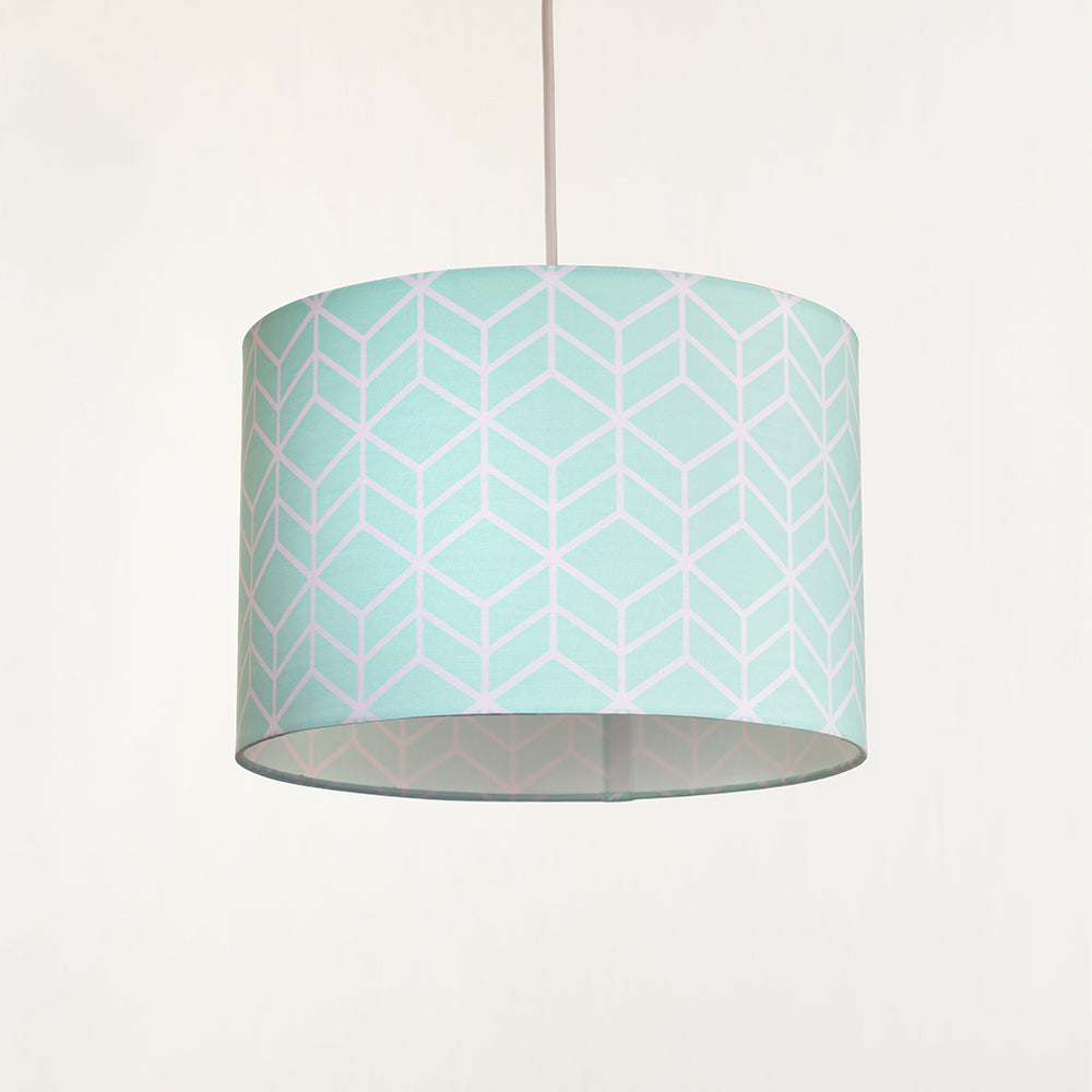Vector Geometric Ceiling Pendant Drum Light Shade Available in Duck Egg Black and Grey