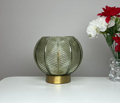 Leaf Design Glass Table Lamp in Green, Smoke Grey or Clear finishes with Matching Gold Base or Satin Chrome Base
