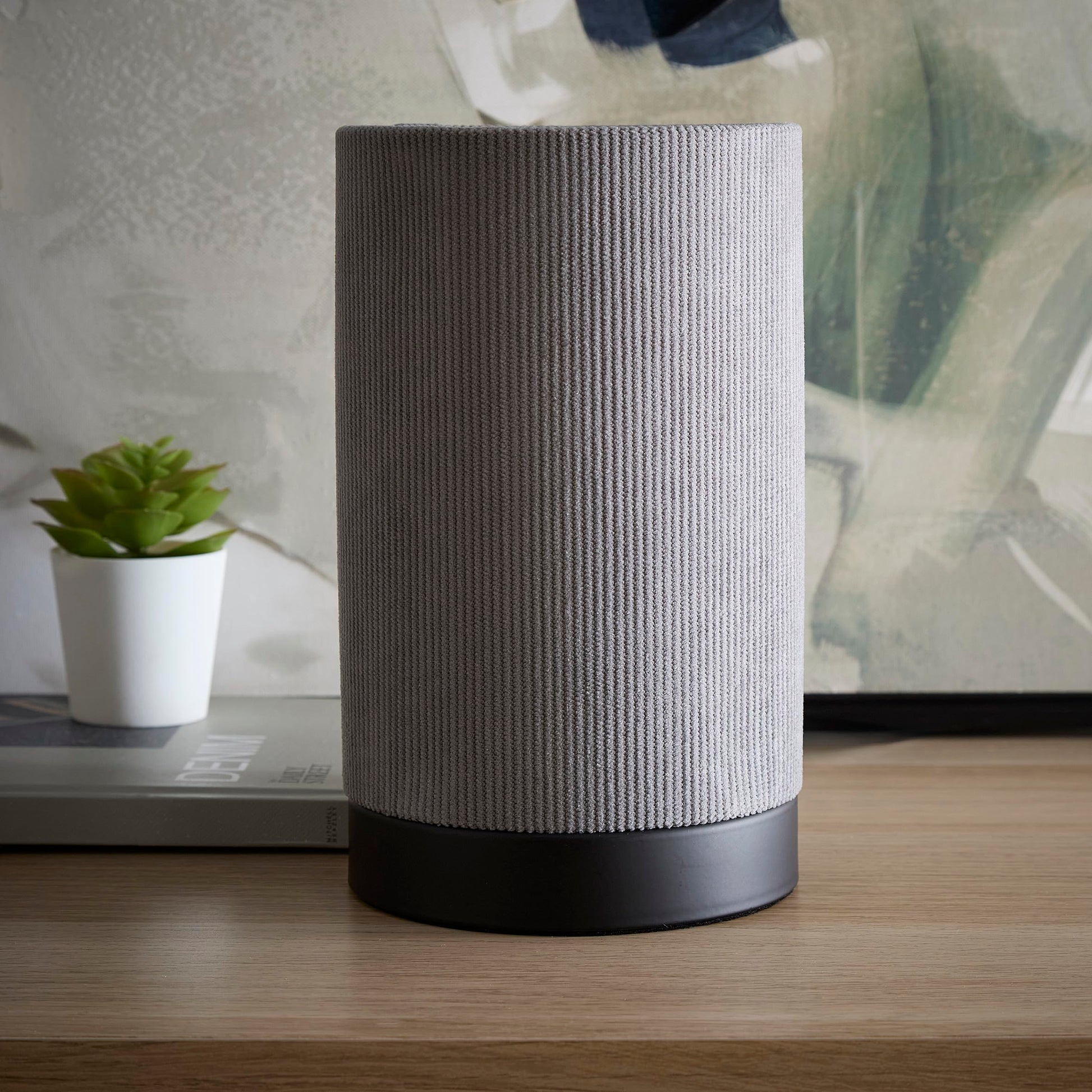 Small Bedside Table Lamps in Grey, Cream, or White Ribbed Velvet Table Lamps