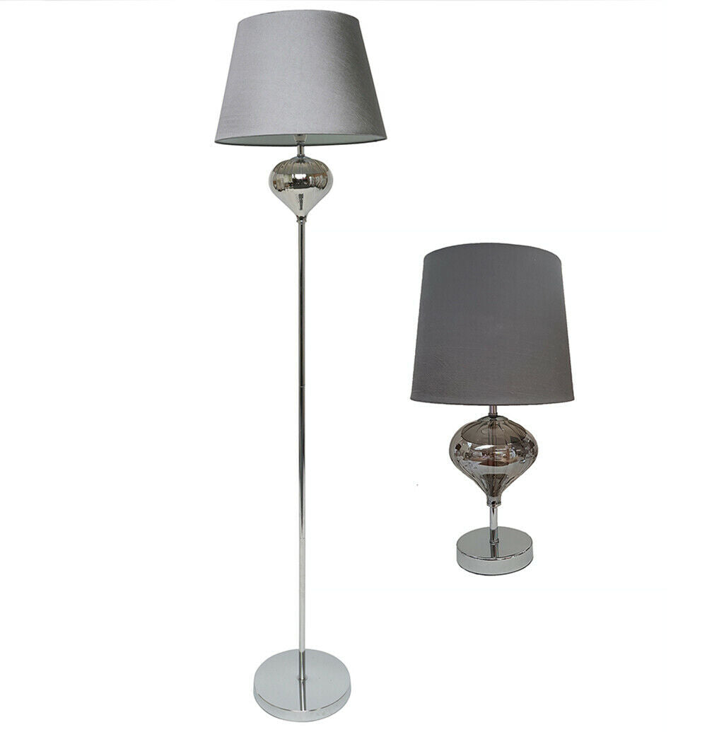 Luton Matching Chrome and Glass Table and Floor Lamp with Faux Silk Shade (sold separately)