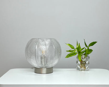 Leaf Design Glass Table Lamp in Green, Smoke Grey or Clear finishes with Matching Gold Base or Satin Chrome Base