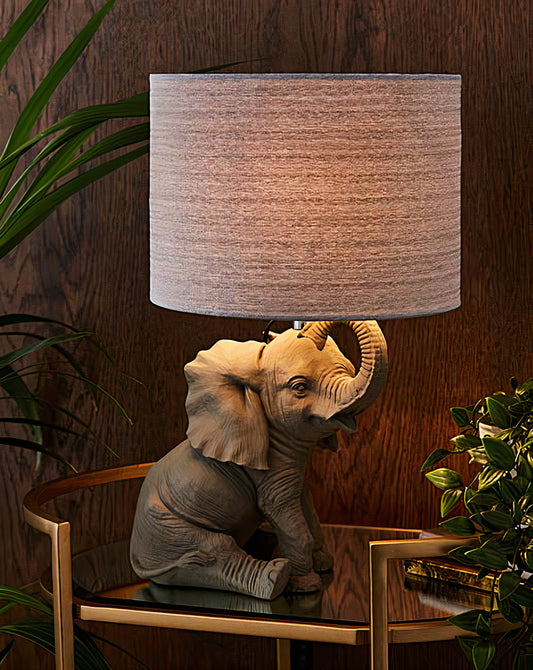 Elephant Animal Grey Table Lamp with a Fabric Grey Lampshade, Stunning Home Decorative Lamp