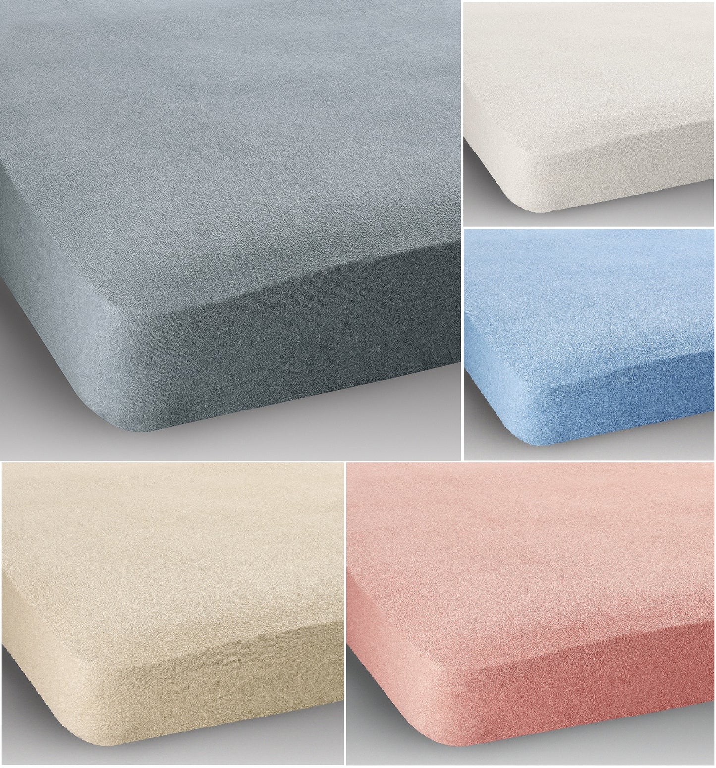 Double Bed Terry Stretch Fitted Sheet Available In Blue Cream Pink White Grey