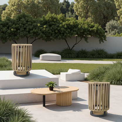 Natural Finish small Rattan Solar and Rechargeable Lamp Solar Lamp with USB C Port, For Use All Year Round Waterproof 33cm Height