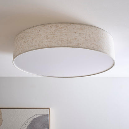 Natural Linen Flush Ceiling Light or Wall Light with White Diffuser Available in 2 Sizes 38 cm round and 45 cm Round