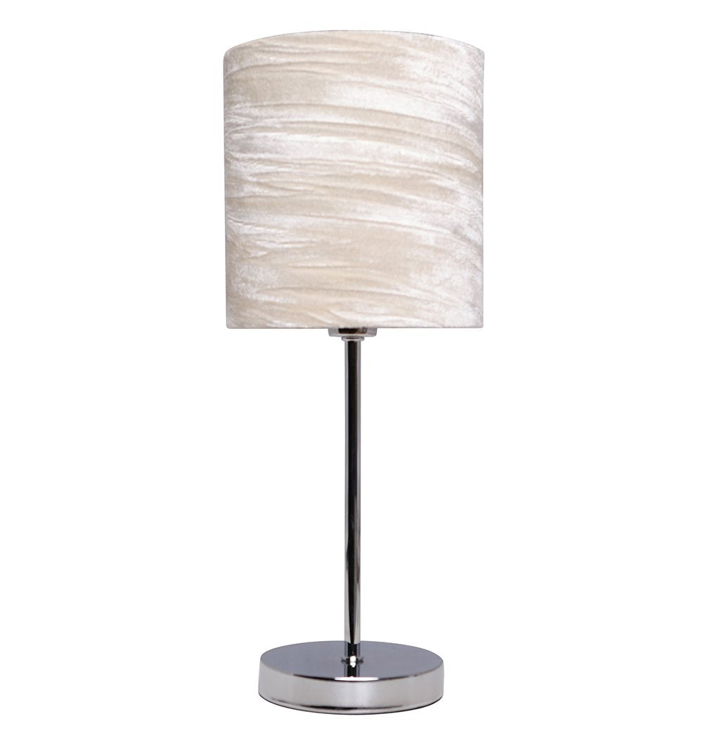 Plush Collection Chrome Table Lamp complete with Shade and coordinating Ceiling Pendant Beige (sold separately)