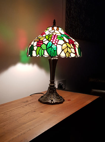 KLiving 12" Handley Antique Brass Tiffany Table Lamp/Stained Leaf Glass Shade